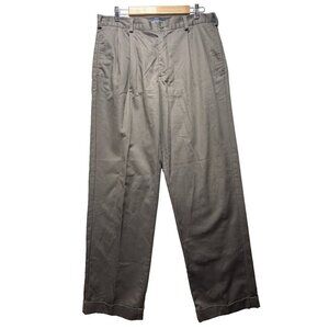 Izod American Chino Men's Pants 34x32 Classic Fit Brown 100% Cotton Cuffed Pleat